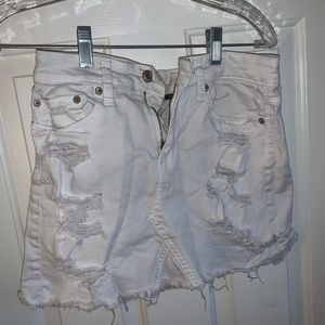 AEO ripped white denim skirt